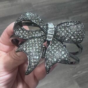 RJ Graziano Elegant Gunmetal and Crystal Bow Bracelet